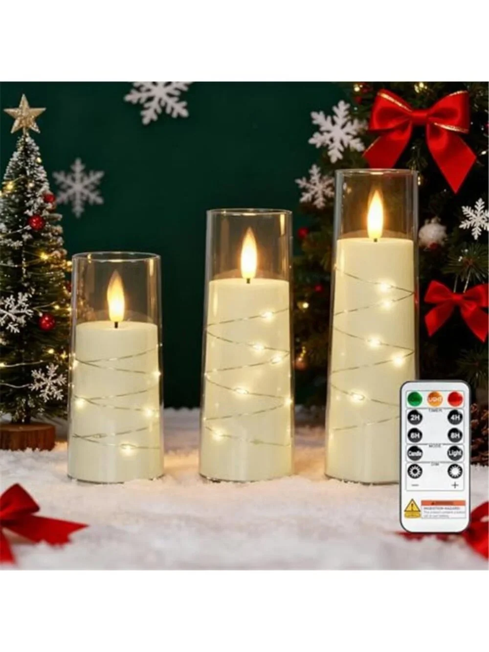 Flameless LED Candles Ivory Battery Operated Flickering Remote Timer 5 Piece Set